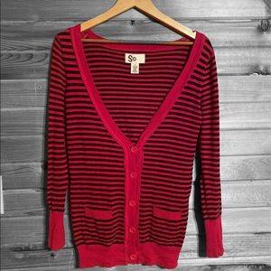 SO Pink & Black Striped Button Up Cardigan Women’s Size Medium